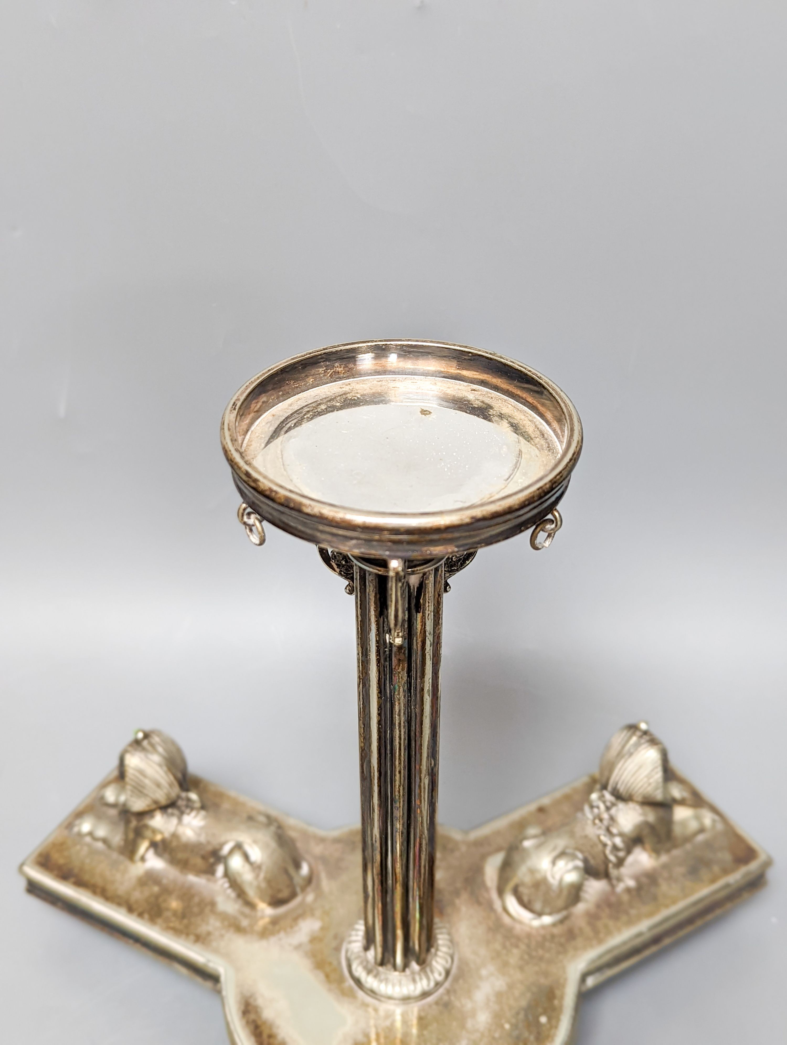 A Walker and Hall electroplate ‘Sphinx’ centrepiece 28cm